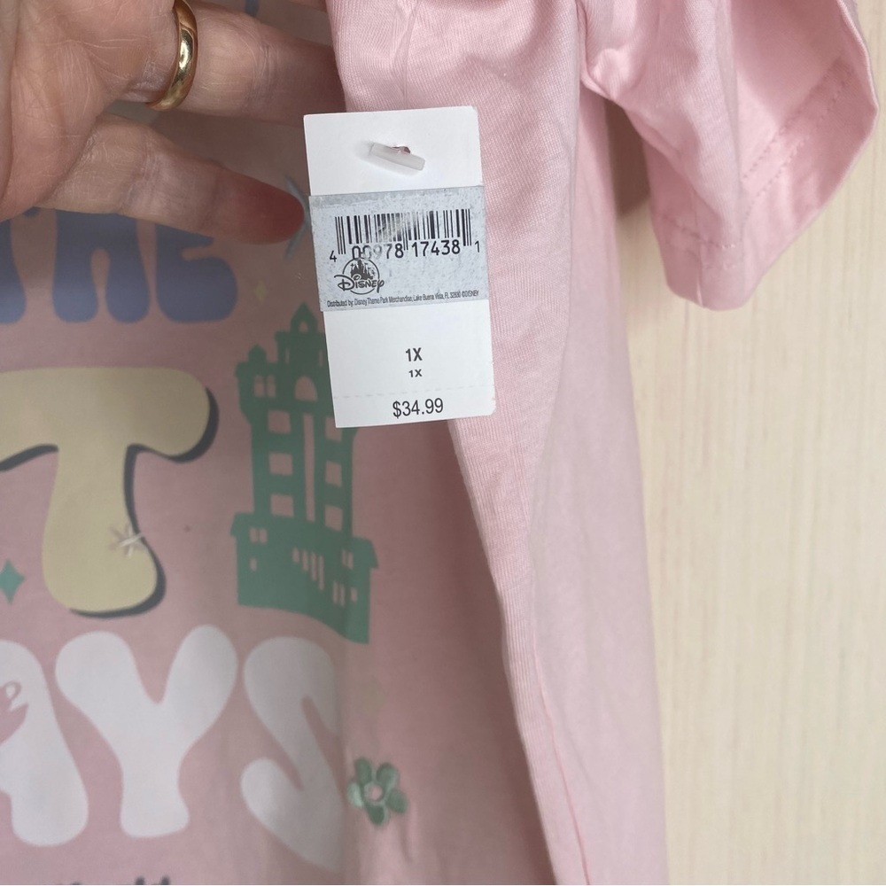 Disney Graphic/Embroidery Park Days Are The Best Days Short Sleeve Tee Pink 1X - Picture 3 of 8